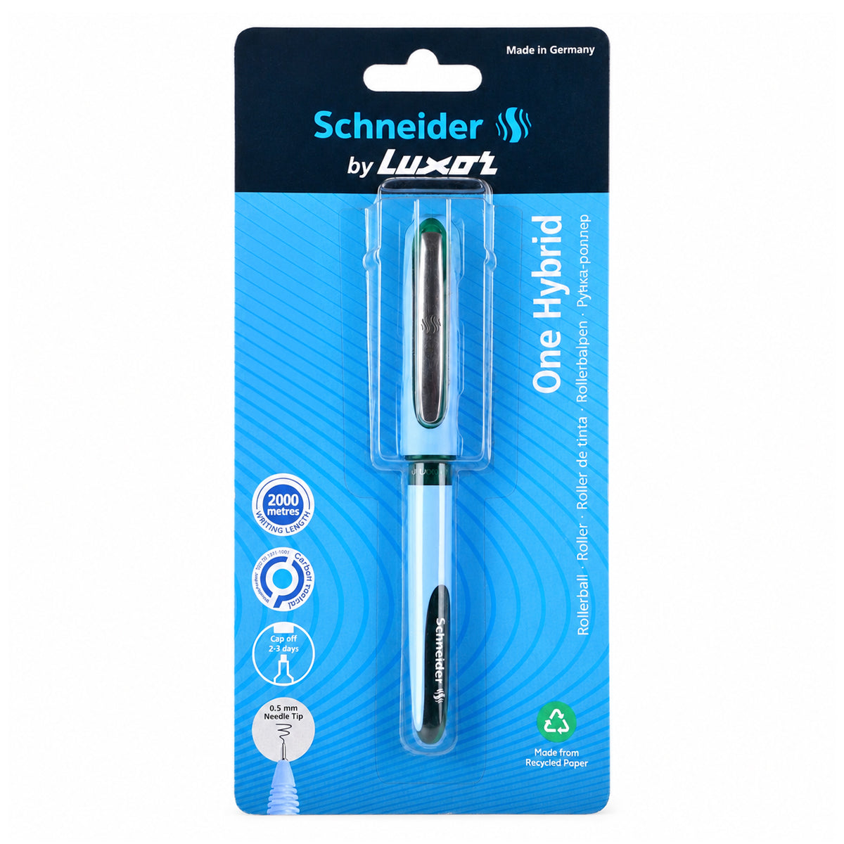Luxor Schneider One Hybrid Roller Ball Pen – Green, 0.5 mm Needle Tip
