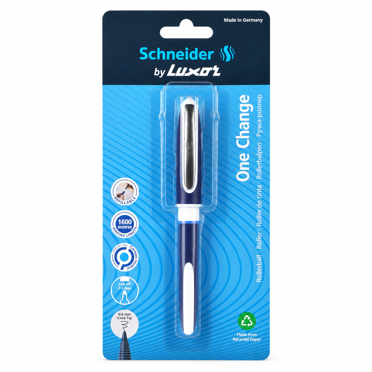 Luxor Schneider One Change Roller Ball Pen – Blue, 0.6 mm Cone Tip