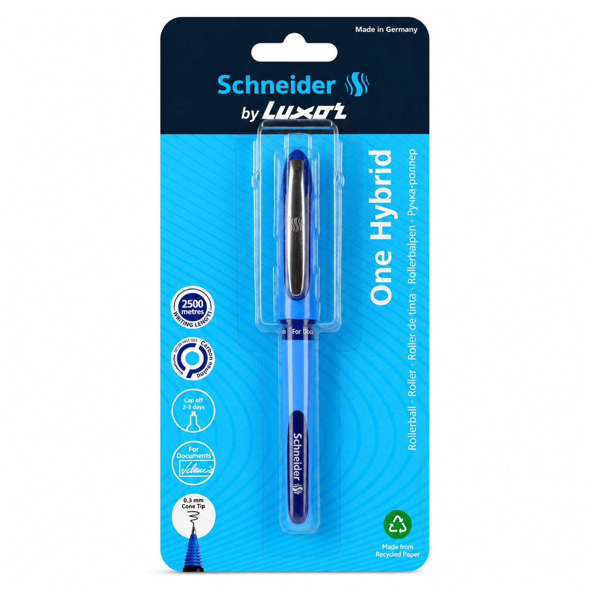 Luxor Schneider One Hybrid Roller Ball Pen — 0.3mm Cone Tip (Blue)