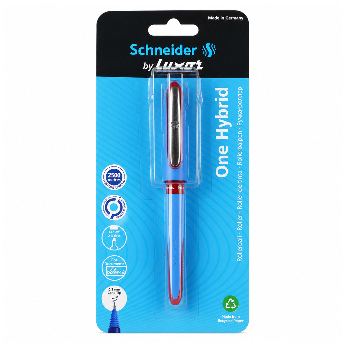 Luxor Schneider One Hybrid Roller Ball Pen – Red, 0.3 mm Cone Tip