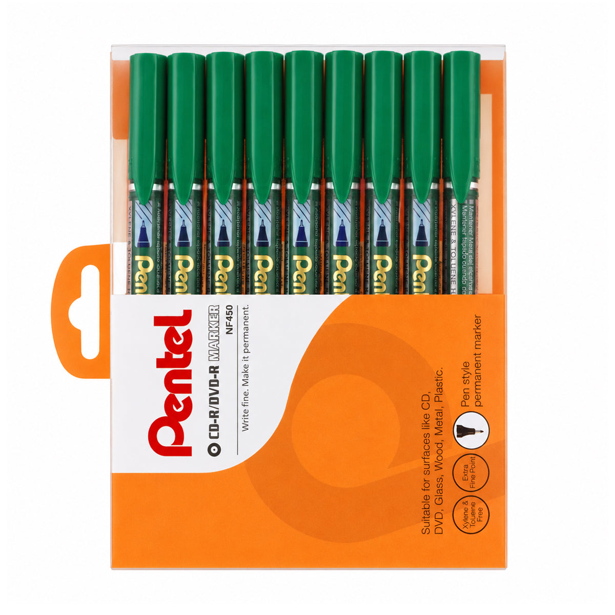 Pentel NF450 Permanent Marker Extra Fine Tip — Set of 9 (Green)