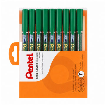 Pentel NF450 Permanent Marker Extra Fine Tip — Set of 9 (Green)