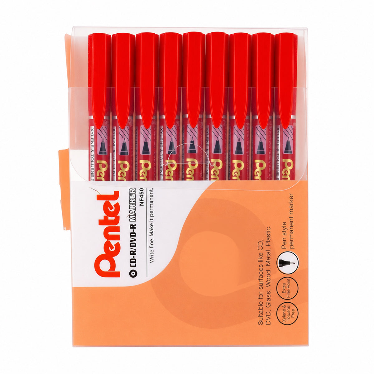 Pentel NF450 Permanent Marker Extra Fine Tip — Set of 9 (Red)