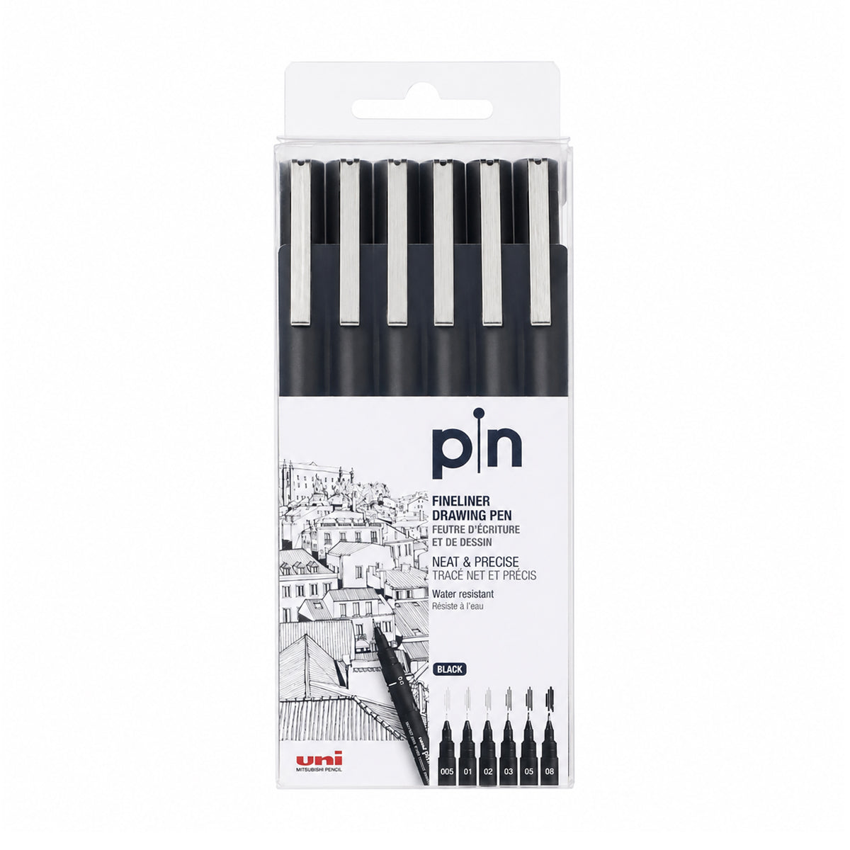 Uni‑ball PIN‑200 Fineliner Drawing Pen Set — 6 Pieces
