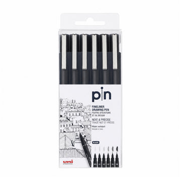 Uni‑ball PIN‑200 Fineliner Drawing Pen Set — 6 Pieces