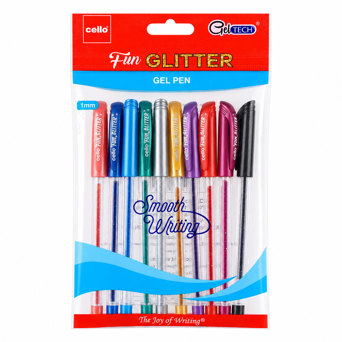 Cello Fun Glitter 0.8 mm — Assorted Glitter Gel Pen Set (10 pcs)