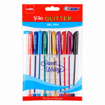 Cello Fun Glitter 0.8 mm — Assorted Glitter Gel Pen Set (10 pcs)
