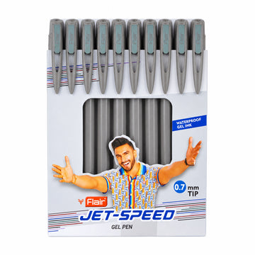 Flair Jet‑Speed 0.7 mm — Grey Body Gel Pen Set (10 pcs)