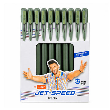 Flair Jet‑Speed 0.7 mm — Green Body Gel Pen Set (10 pcs)
