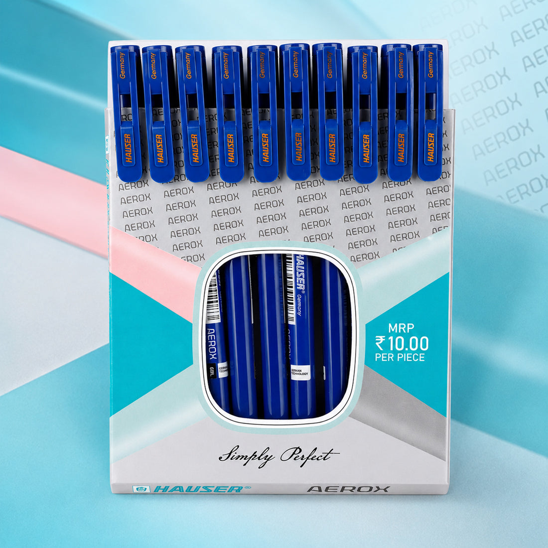 Hauser Aerox Gel Pens — Blue Ink, Classy Body (Set of 10)