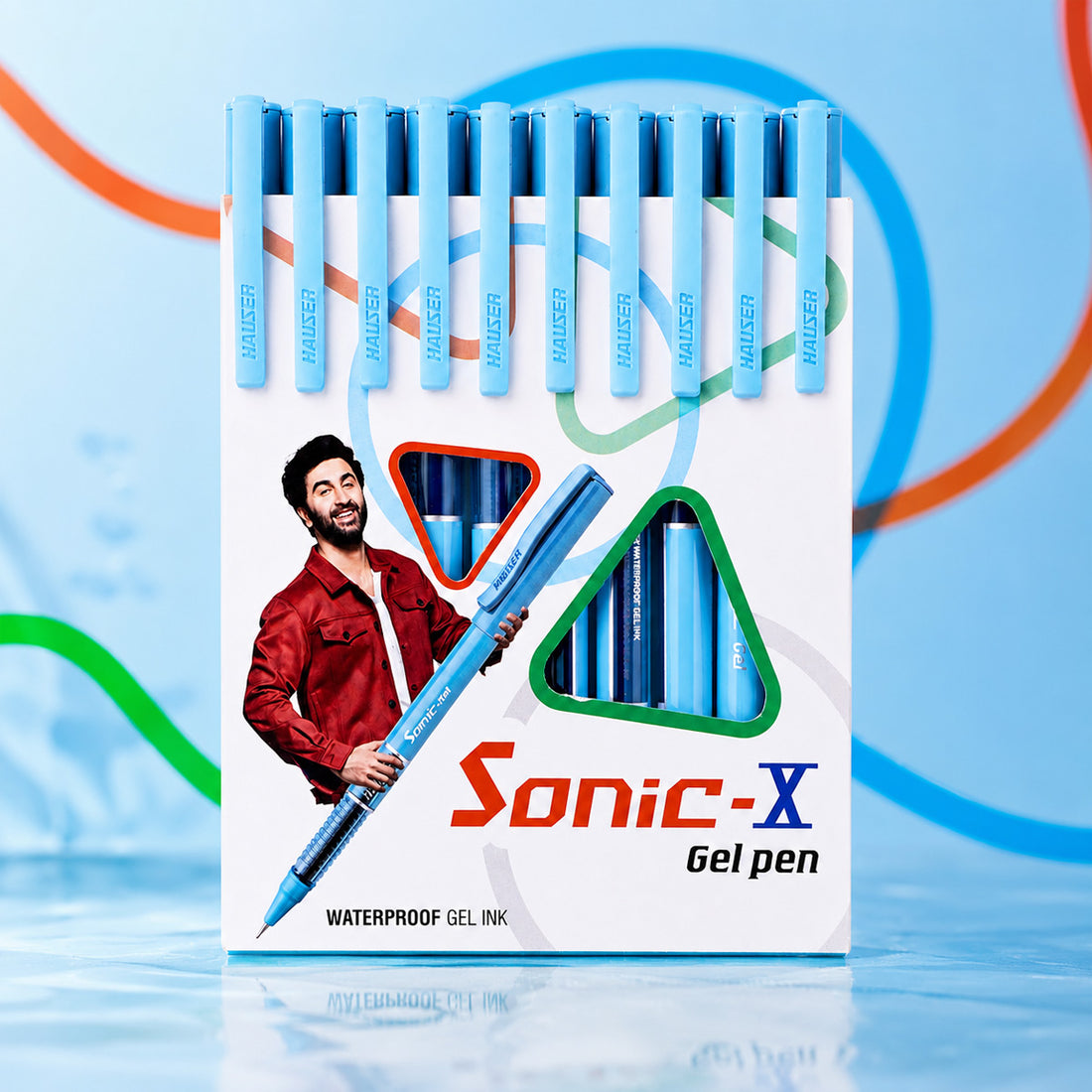 Hauser Sonic X Gel Pen — Waterproof Blue Ink, Refillable (Set of 10)