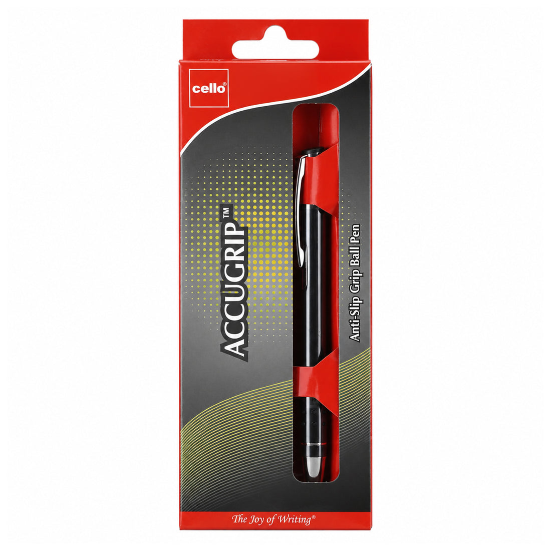Cello Accugrip Ball Pen — Glossy Grey with Anti‑Slip Grip, Blue Ink