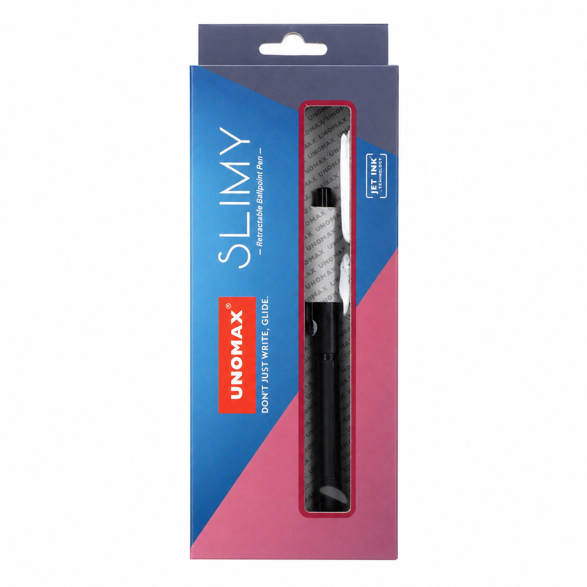 Unomax Slimy Retractable Ballpoint Pen — Black, Blue Ink