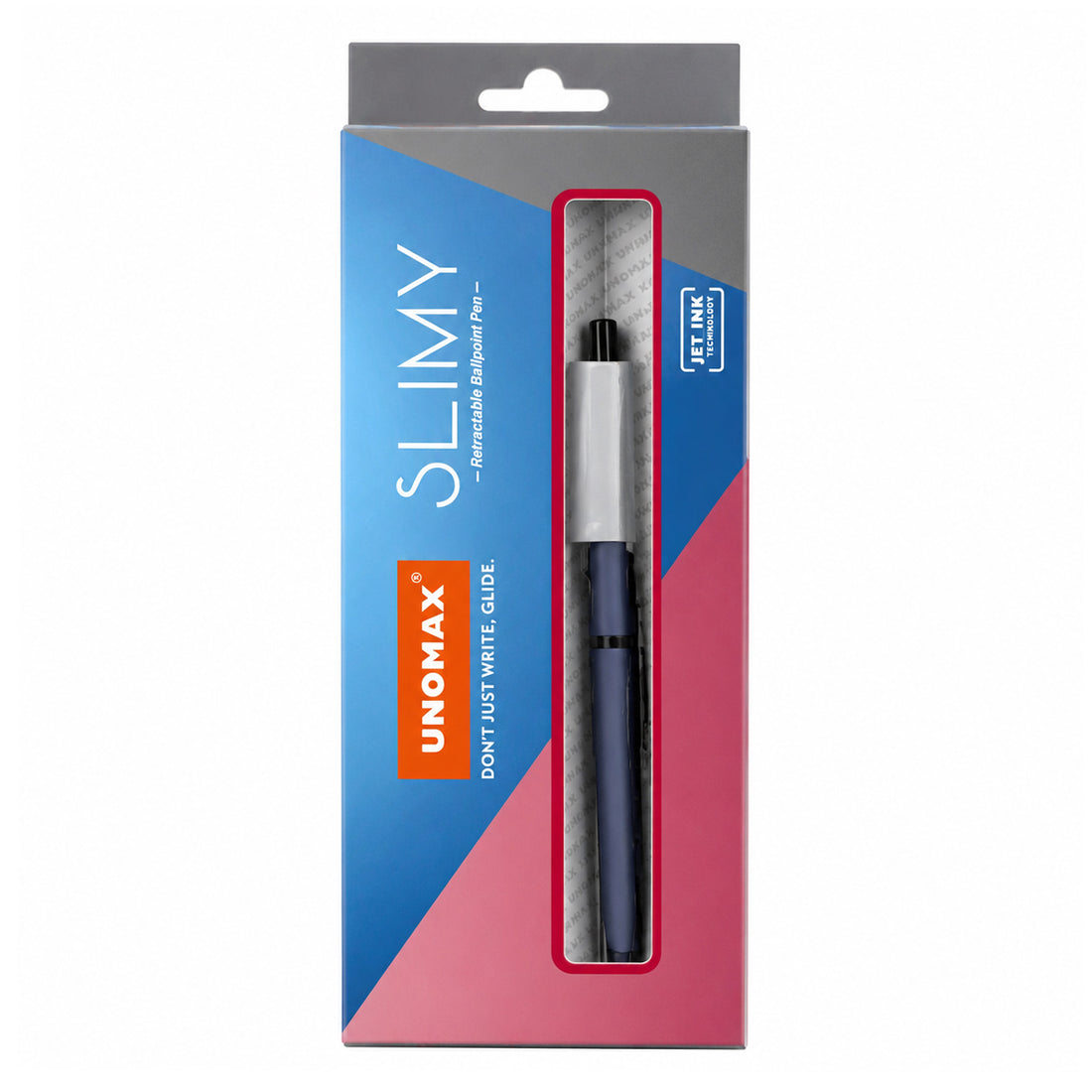 Unomax Slimy Retractable Ballpoint Pen — Grey, Blue Ink