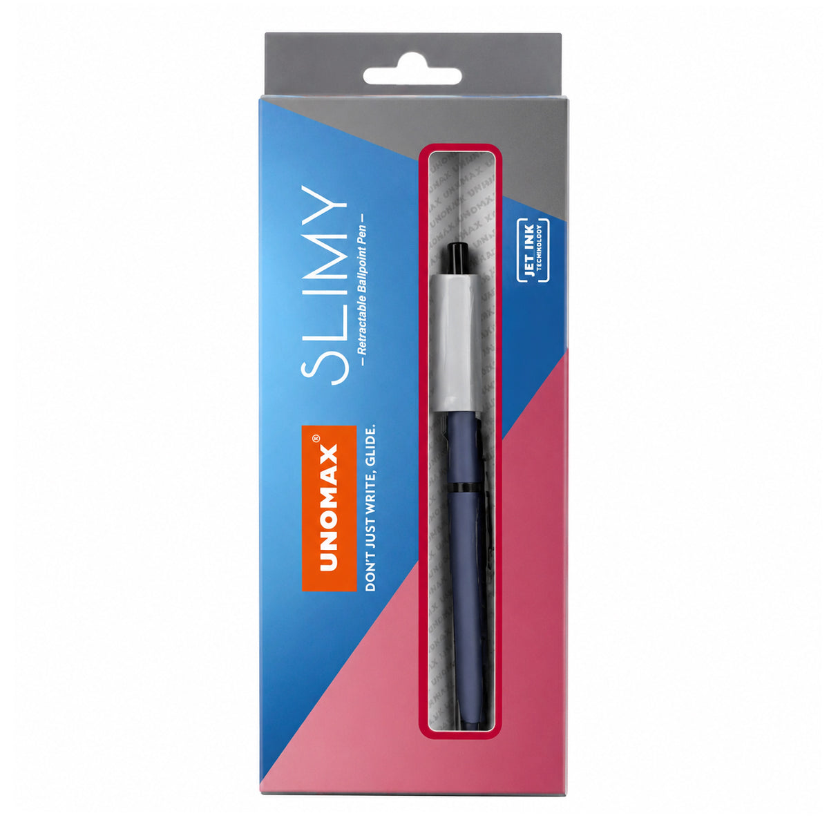 Unomax Slimy Retractable Ballpoint Pen — Grey, Blue Ink