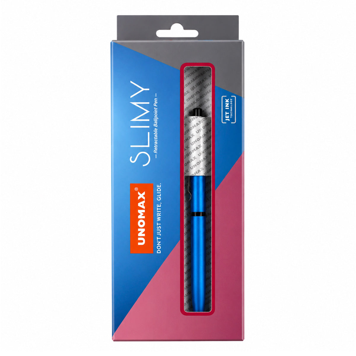Unomax Slimy Retractable Ballpoint Pen — Blue, Blue Ink