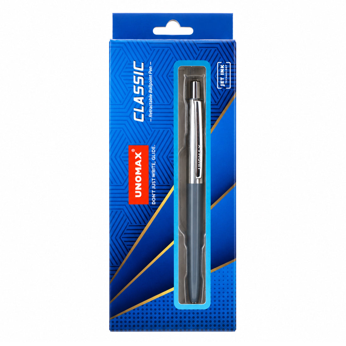 Unomax Classic Metal Ball Point Pen — Grey, Jet Ink Blue