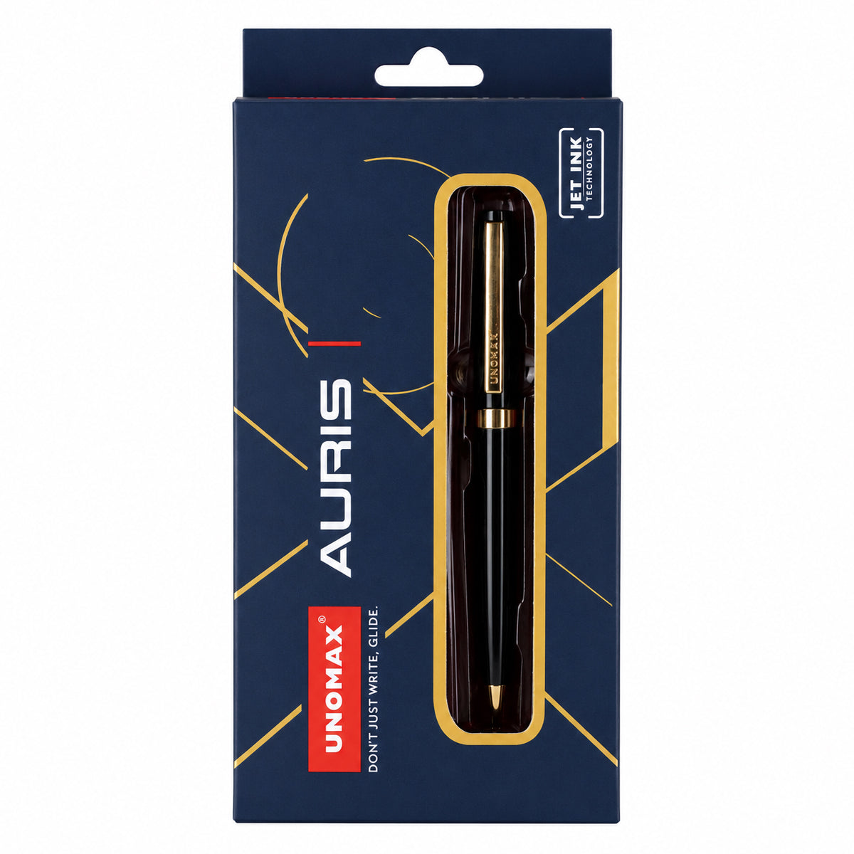 Unomax Auris Metal Body Ball Pen — Glossy Black, Blue Ink (Jet Ink)