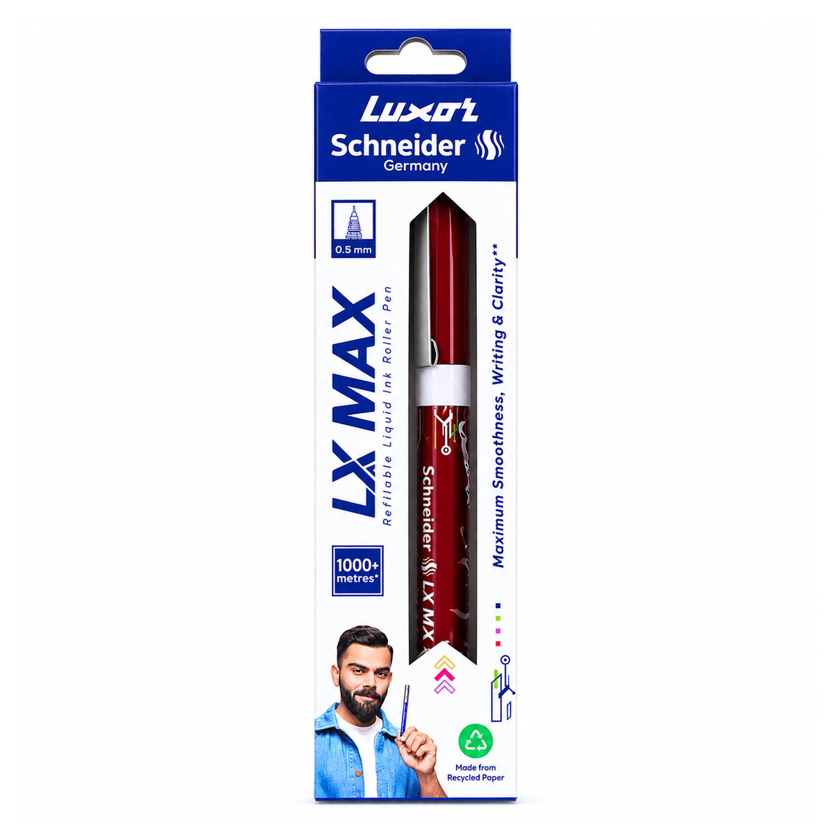 Luxor Schneider LX Max Roller Ball Pen — 0.5mm Fine Tip, Red Ink (Set of 2)