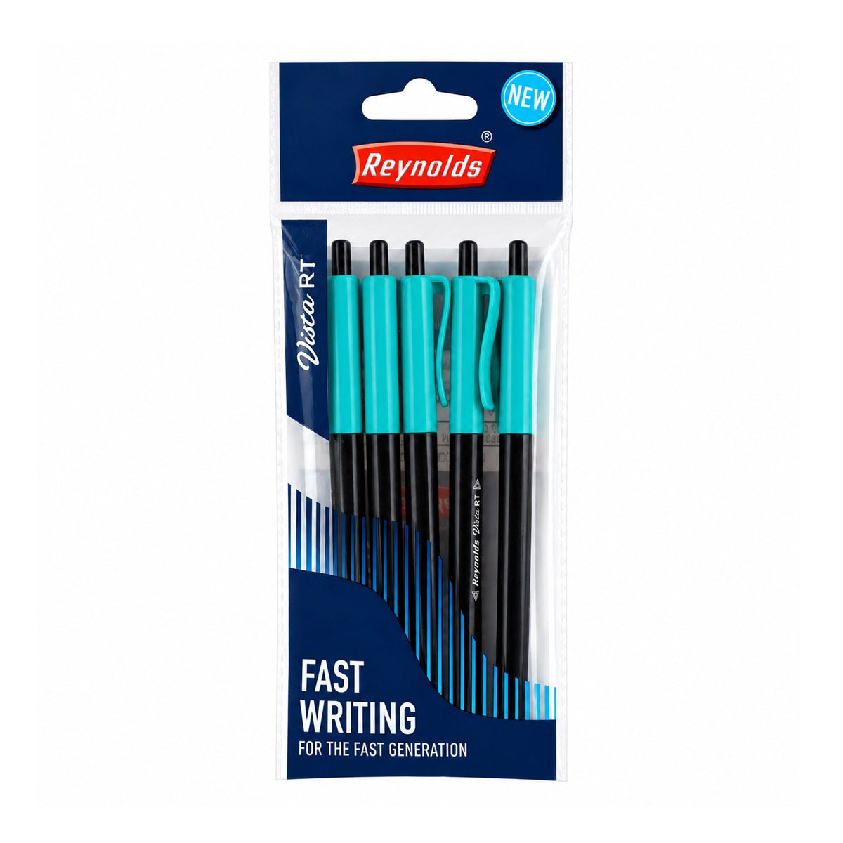 Reynolds Vista RT Ball Pen – 0.7mm Blue Ink, Pack of 20 (Black & Aqua Blue)