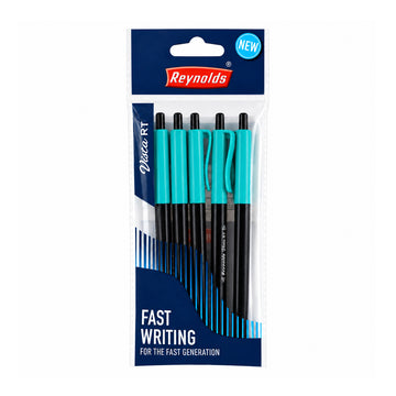 Reynolds Vista RT Ball Pen – 0.7mm Blue Ink, Pack of 20 (Black & Aqua Blue)