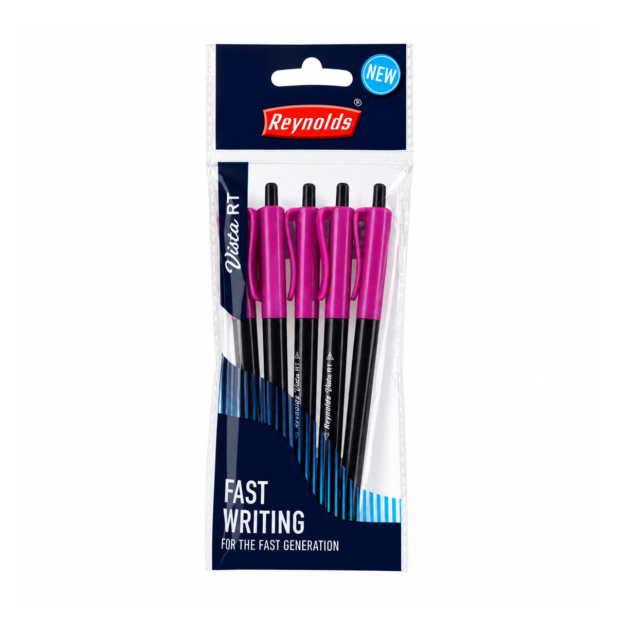 Reynolds Vista RT Ball Pen – 0.7mm Blue Ink, Pack of 20 (Black & Pink)