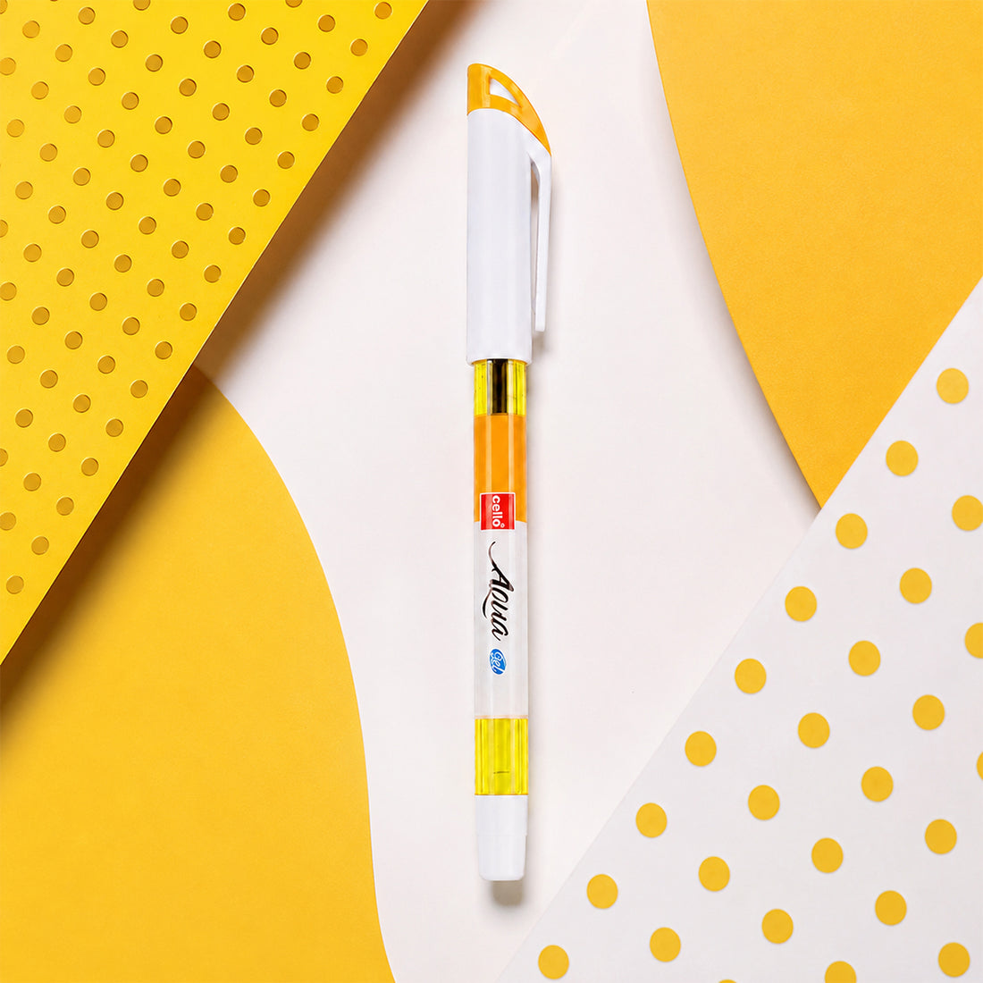 Cello Aqua Blue Gel Pen – 0.6mm Dark Waterproof Ink (Yellow Body)