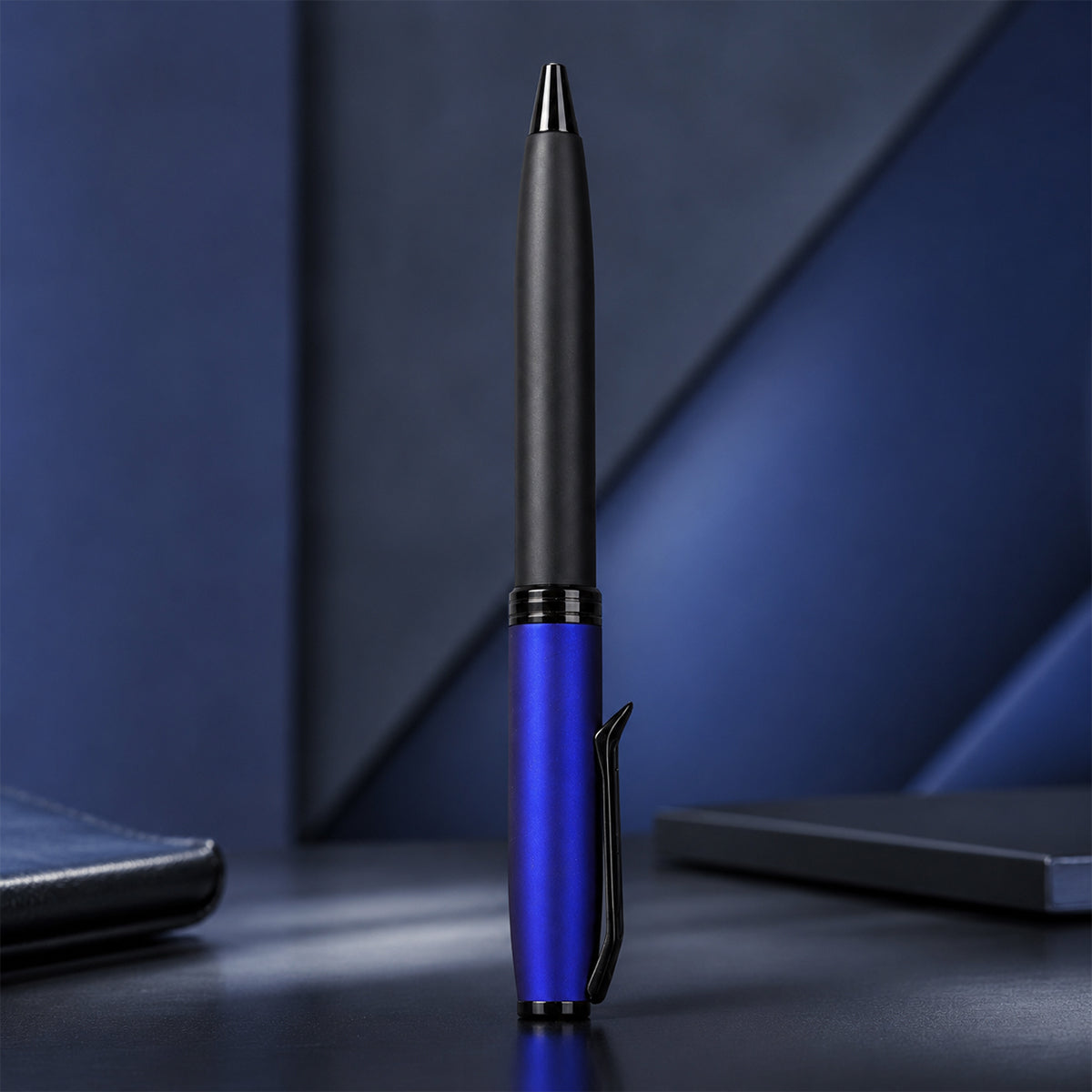 The Writershub Black Body Ball Pen with Blue Cap — Twist Mechanism, Blue Ink
