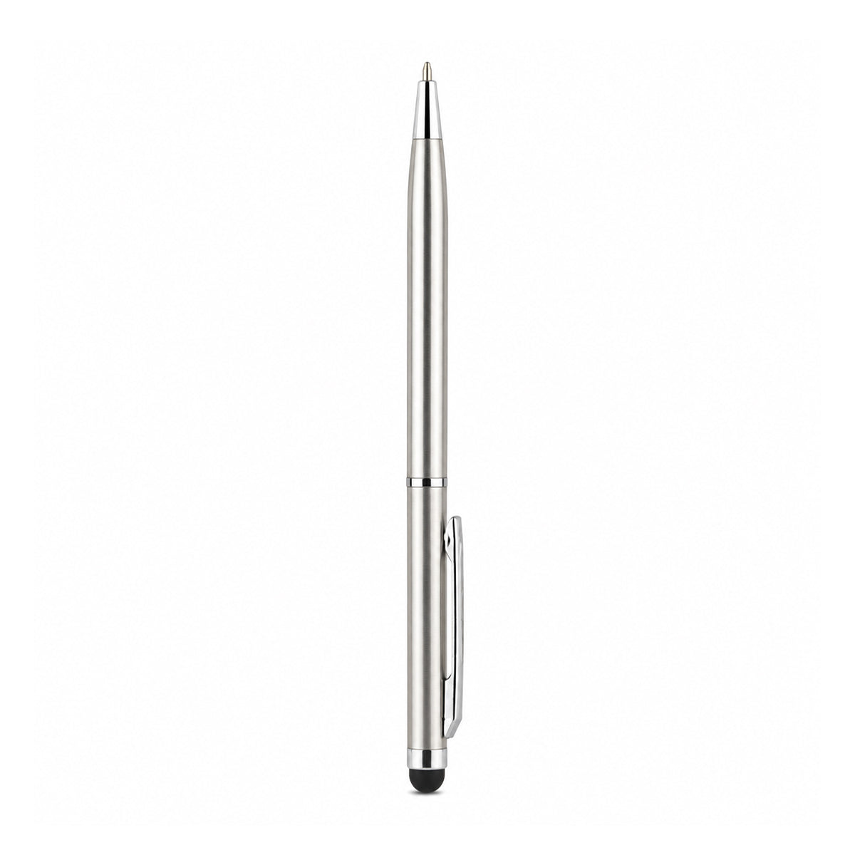 The Writershub 2‑in‑1 Half‑Gold Ball Pen — Silver Clip & Stylus (Blue Ink)
