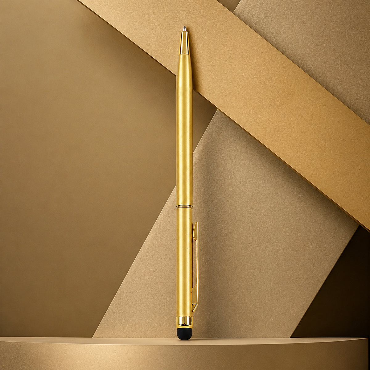 The Writershub 2‑in‑1 Gold Finish Ball Pen with Stylus — Twist Mechanism, Blue Ink