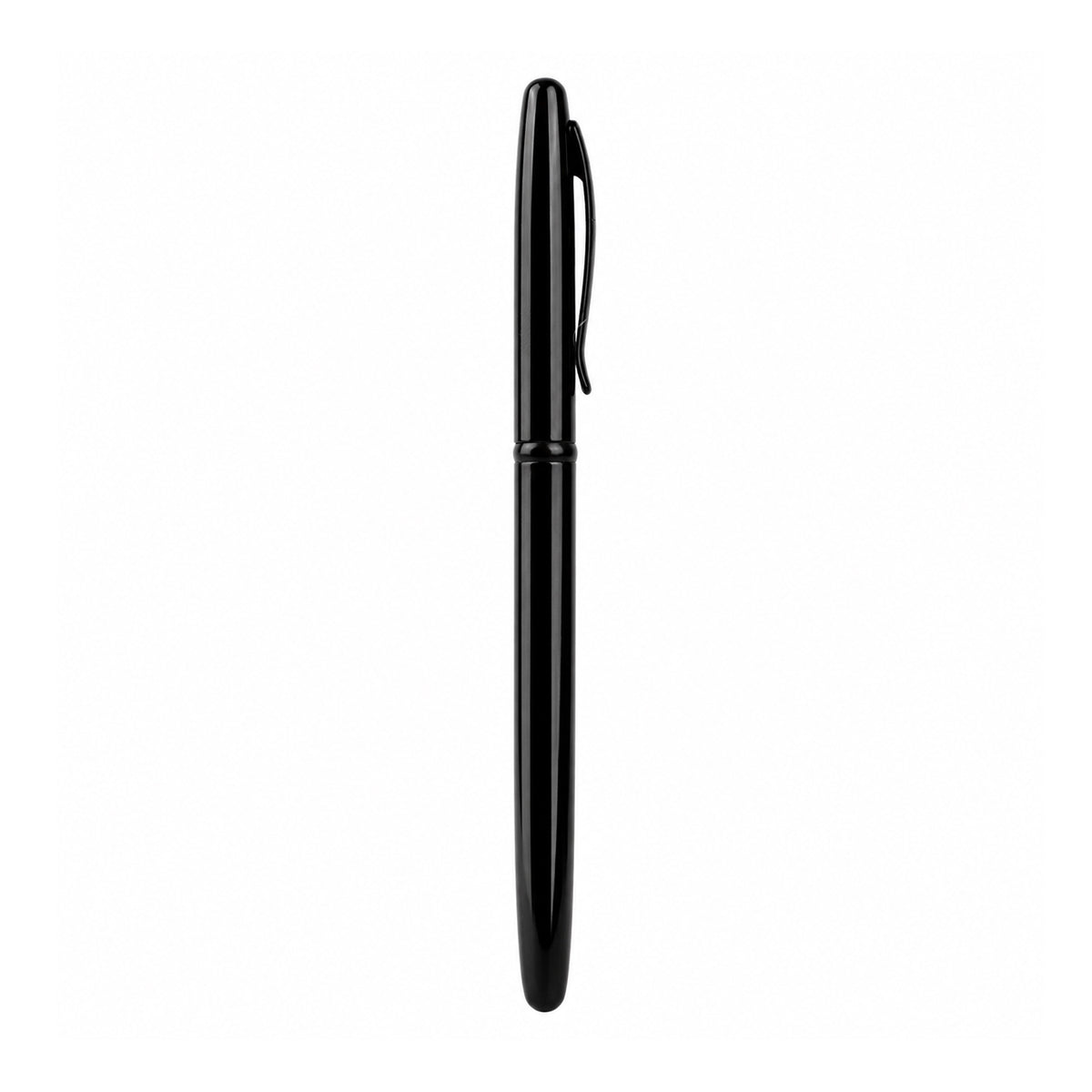 The Writershub Glossy Black Slim Metal Ball Pen — Cap Type, Blue Ink