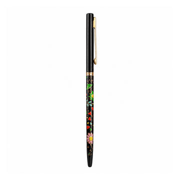 Picasso Parri Black Floral Rollerball Pen — Gold Clip & Trim, Blue Ink