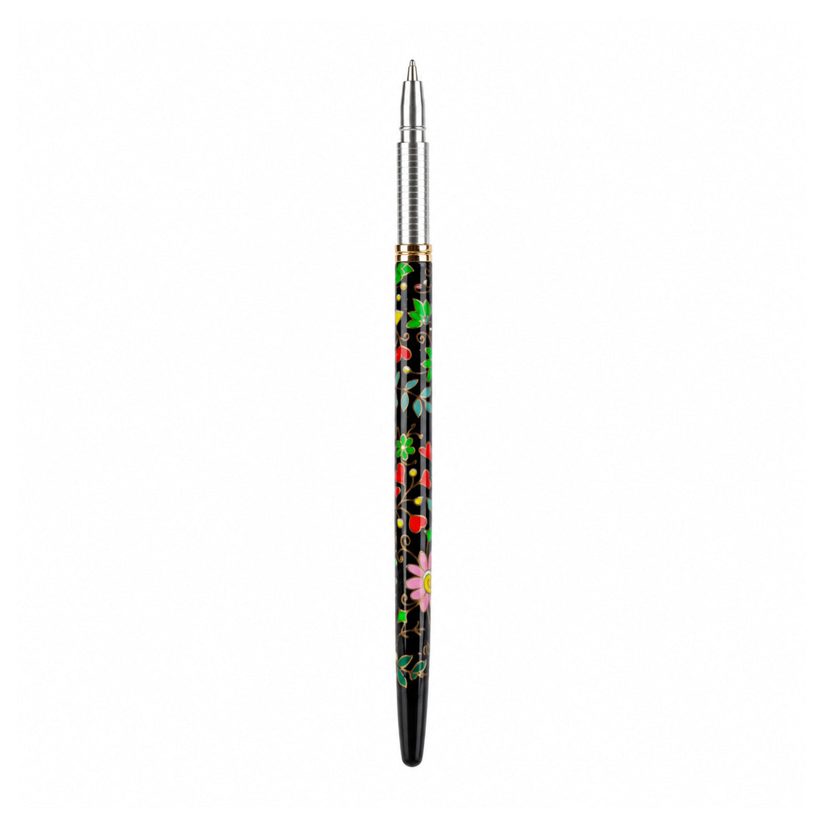 Picasso Parri Black Floral Rollerball Pen — Gold Clip & Trim, Blue Ink
