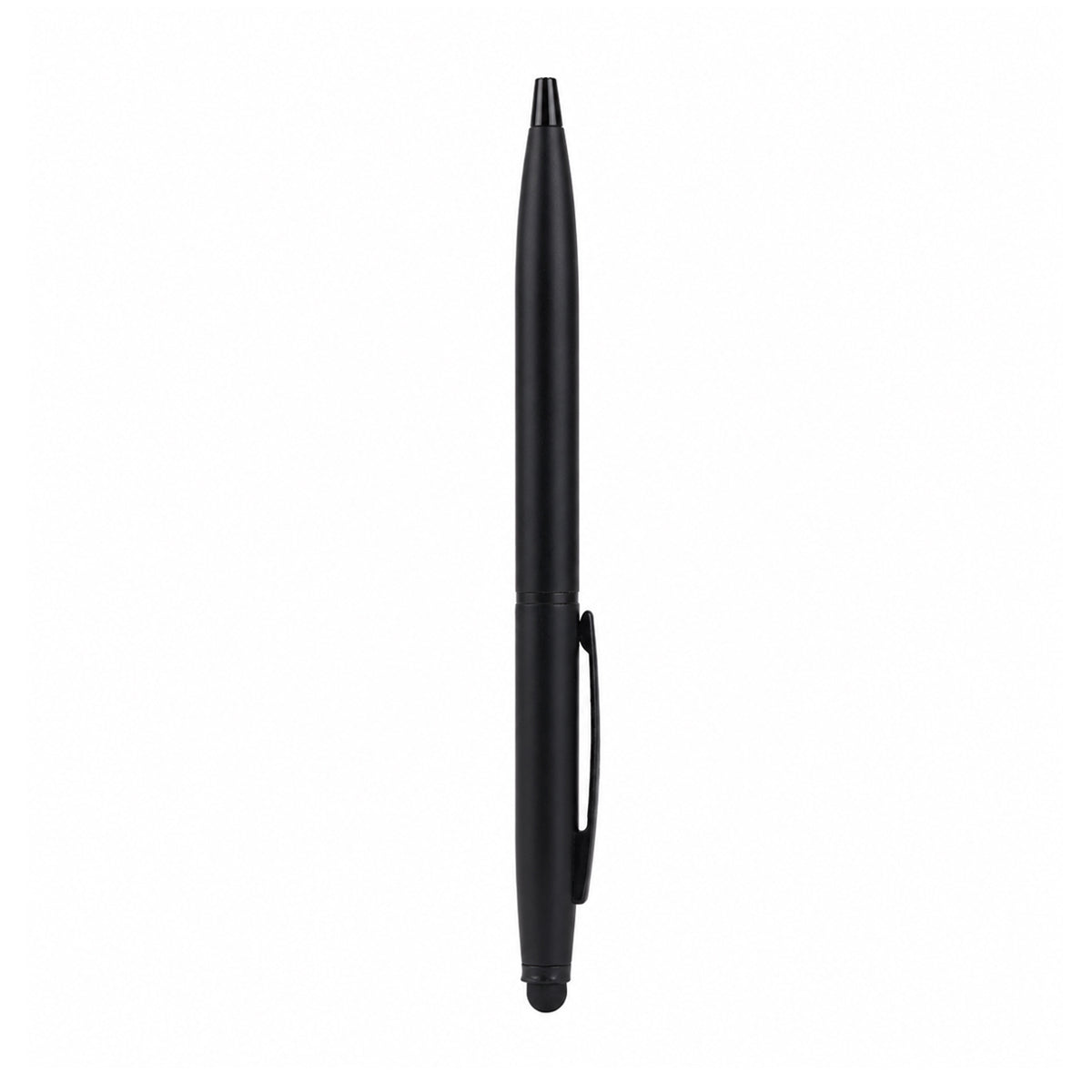 The Writershub Matte Black Metal Twist Ball Pen — Blue Ink & Stylus