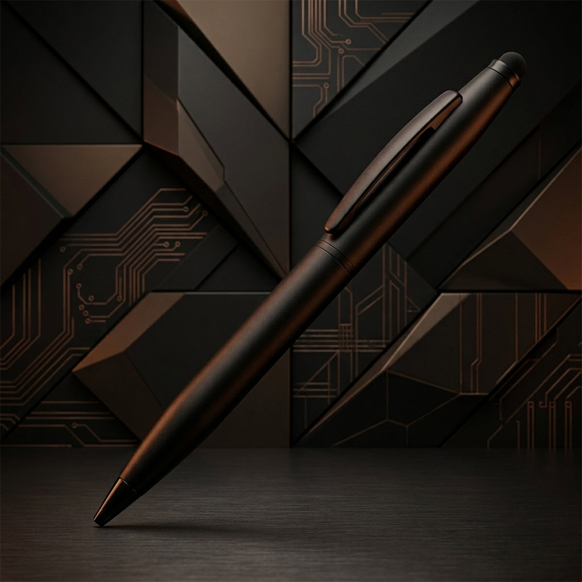 The Writershub Matte Black Metal Twist Ball Pen — Blue Ink & Stylus