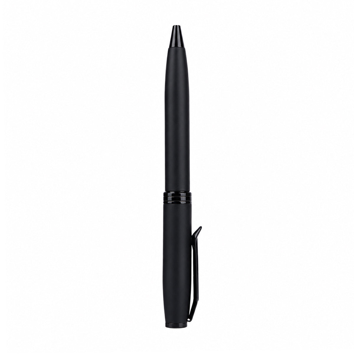 The Writershub Matte Black Twist Ball Pen — Matching Clip, Blue Ink