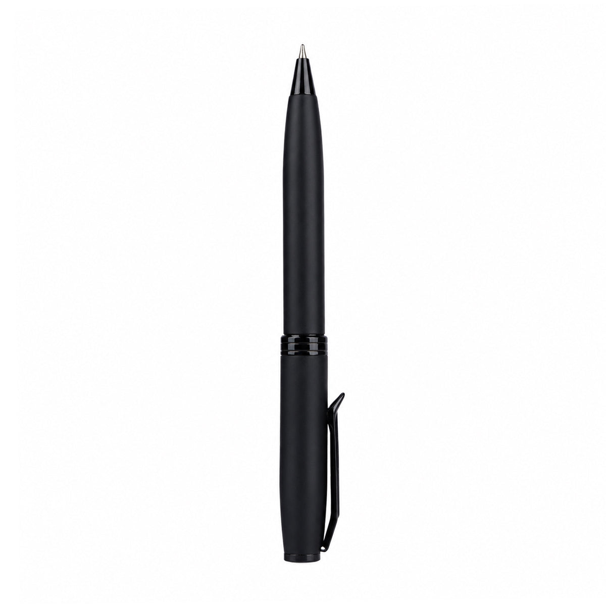 The Writershub Matte Black Twist Ball Pen — Matching Clip, Blue Ink
