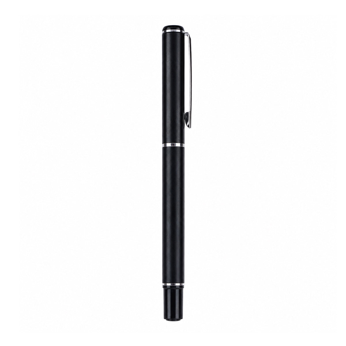 The Writershub Black Body Rollerball Pen — Silver Trims, Blue Ink