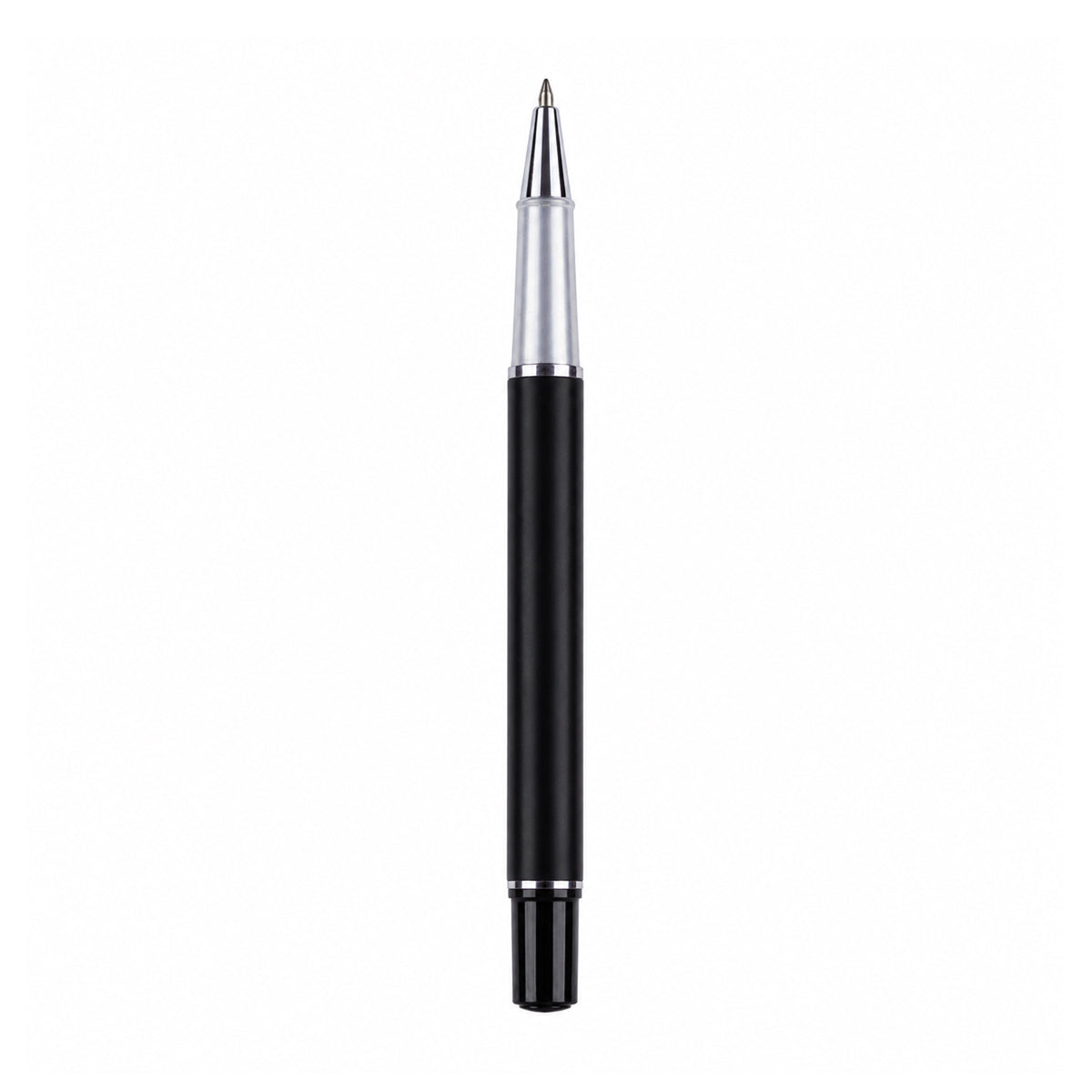 The Writershub Black Body Rollerball Pen — Silver Trims, Blue Ink