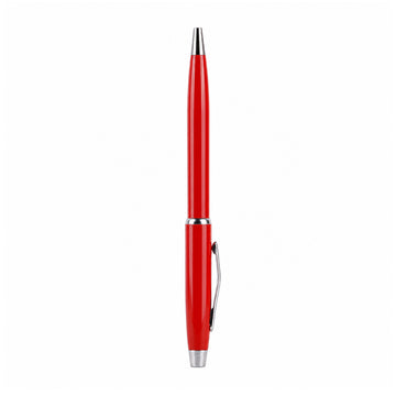 The Writershub Glossy Red Metal Twist Ball Pen — Silver Trim (Blue Ink)