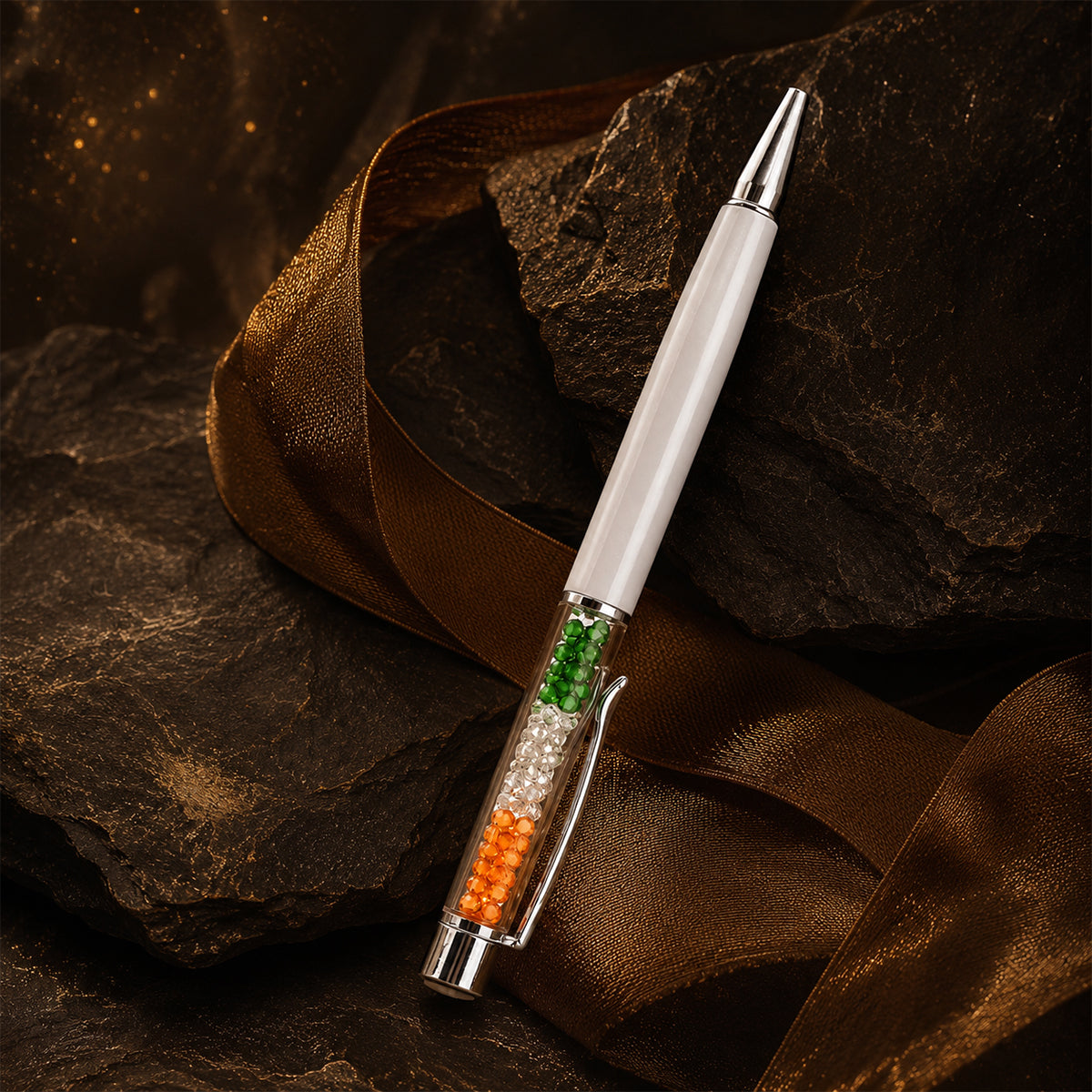 The Writershub Crystal Tricolour Twist Ballpoint Pen — White with Blue Ink