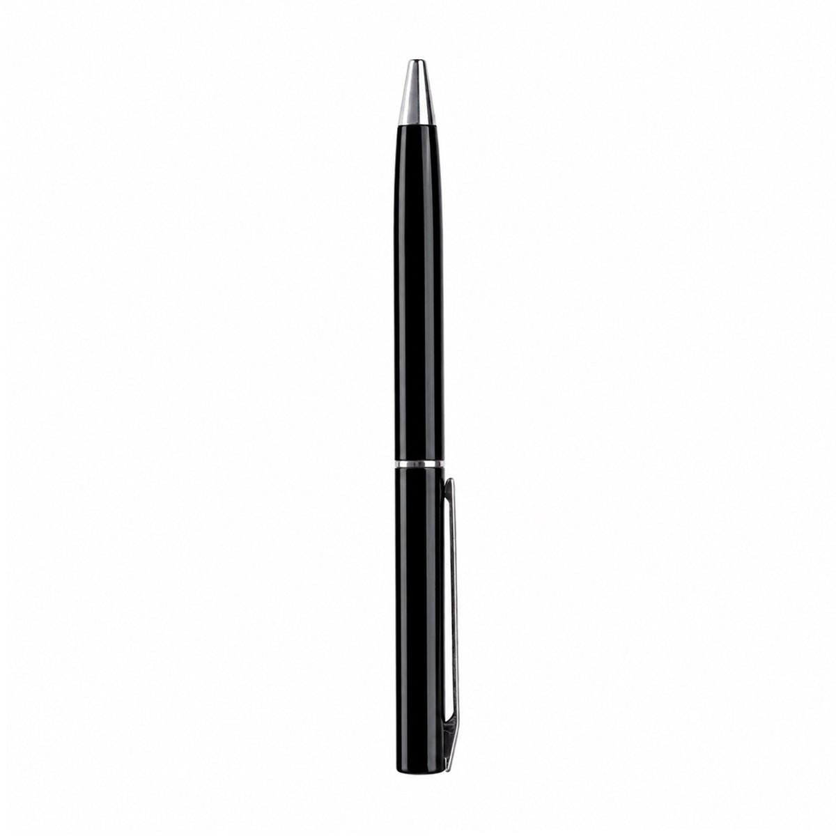 The Writershub Black Metal Twist Ball Pen — Silver Trims (Blue Ink)
