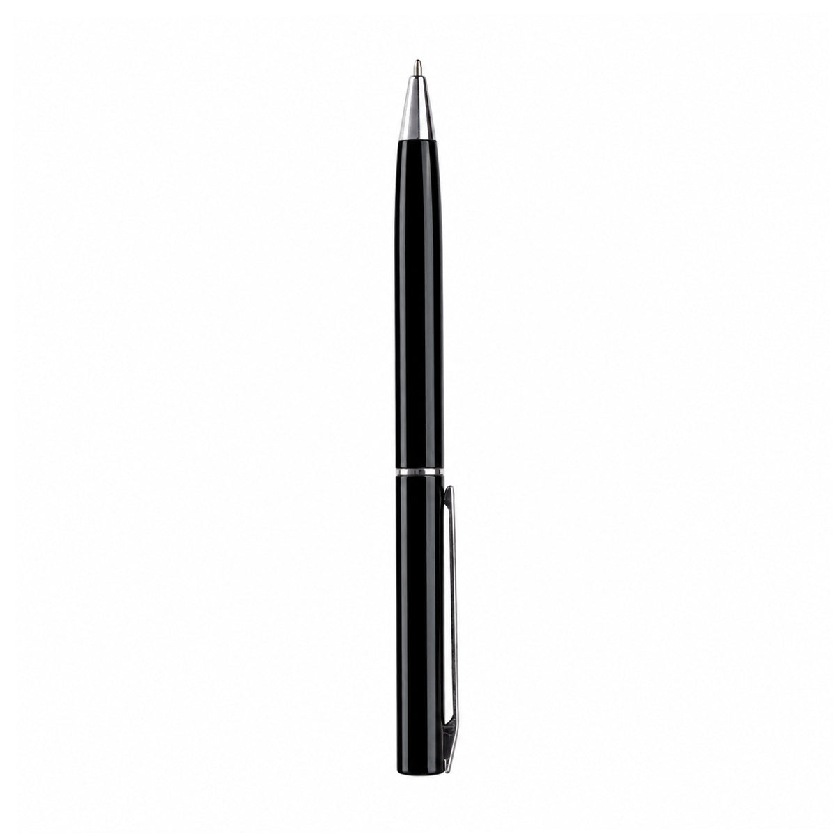 The Writershub Black Metal Twist Ball Pen — Silver Trims (Blue Ink)