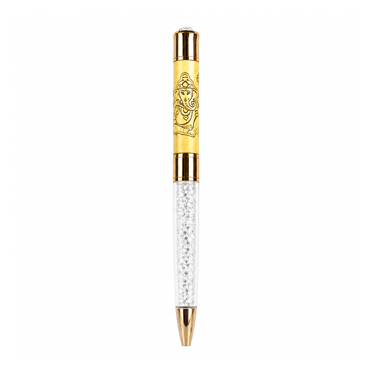 The Writershub Crystal Golden Ganesh Twist Ball Pen — Blue Ink