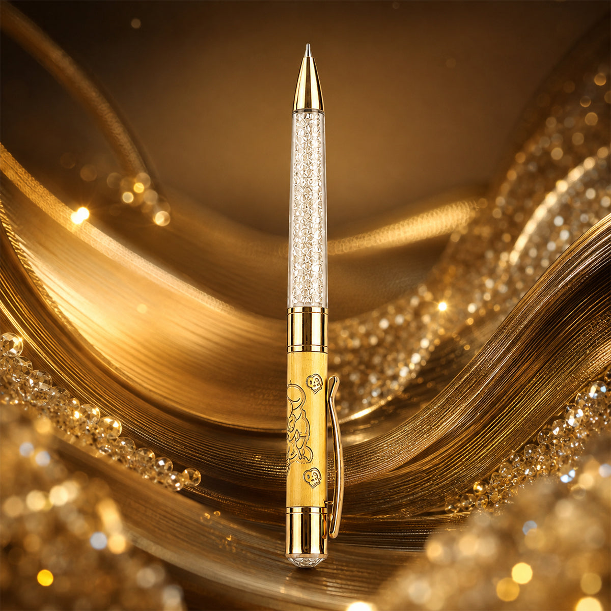 The Writershub Crystal Golden Ganesh Twist Ball Pen — Blue Ink