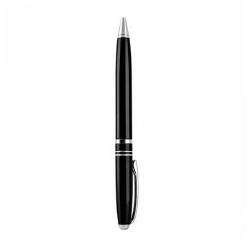 The Writershub Glossy Black Twist Ball Pen — Silver Trims, Blue Ink