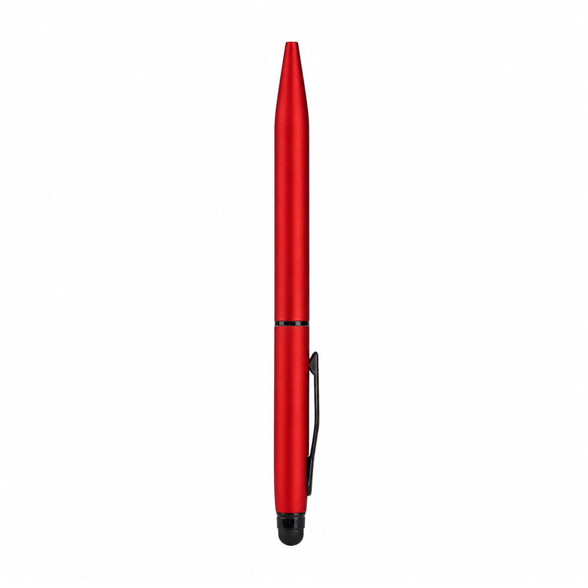 The Writershub Slim Matte Red Metal Twist Ball Pen — Blue Ink & Stylus