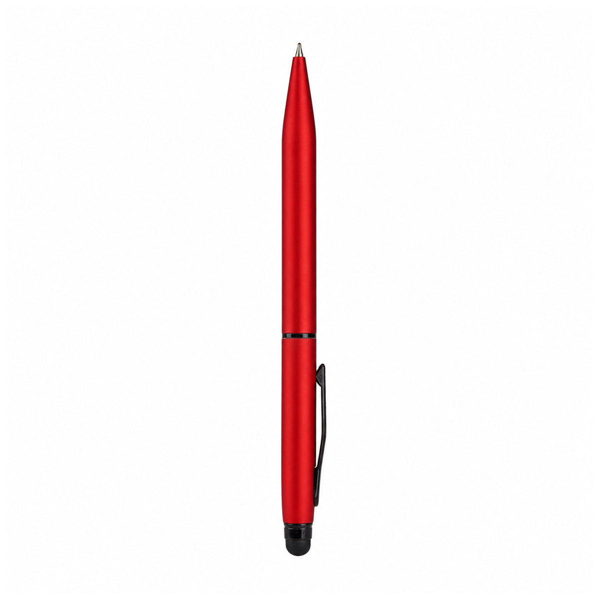 The Writershub Slim Matte Red Metal Twist Ball Pen — Blue Ink & Stylus