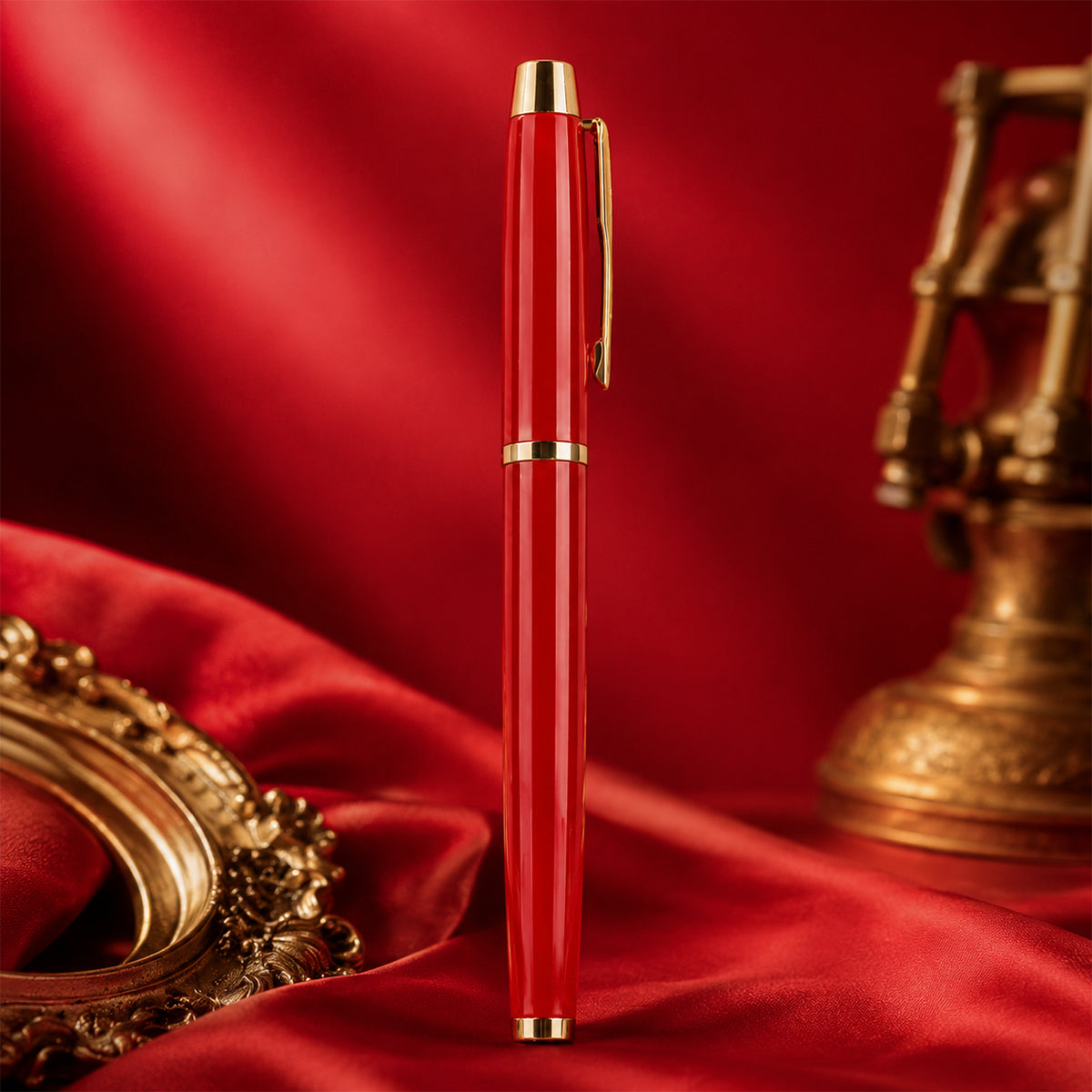 The Writershub Glossy Red Metal Rollerball Pen — Blue Ink