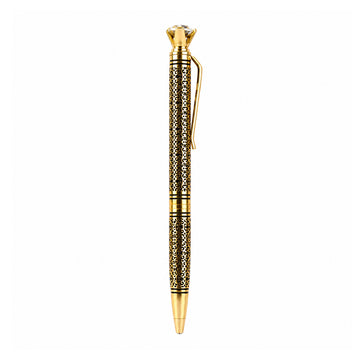 The Writershub Royal Golden Pattern Twist Ball Pen — Crystal Top, Blue Ink